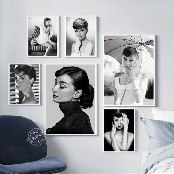 🔥 HTF RARE | Set 3 Audrey Hepburn B&W Print Collection| living room wall art - Picture 2 of 8